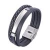 Men Bracelet Stainless Steel Charm Button Clasp Leather Bracelets For Men Punk Jewelry Hip Hop Rock