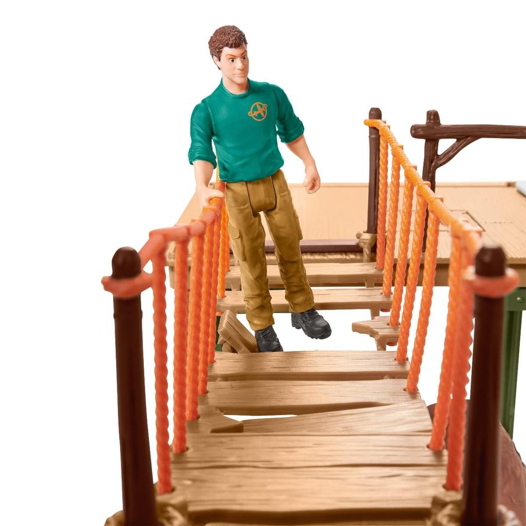 Schleich Wild Life Jungle Base Camp 42507 (Figure Playset with Rope Bridge for Imaginative Play)