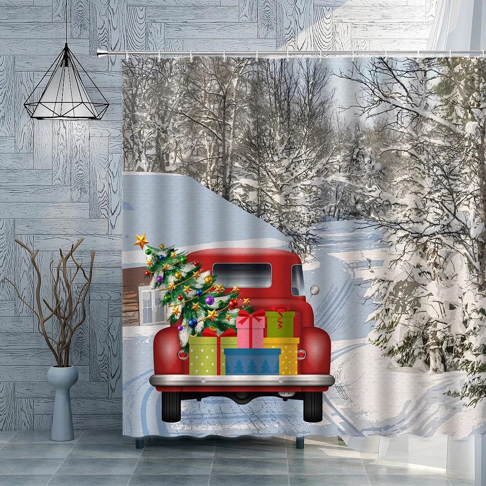 

Christmas Shower Curtain Snowmen Bird Rural Wooden Fence Winter Holiday New Year Fabric Bathroom Curtains Farmhouse Decor Set W90XH180cm