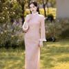 Pink Velvet Thickened Winter Clothing National Style New Chinese Long-sleeved Improved Cheongsam Young Women's High-end Sense Retro Winter
