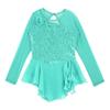 Girls Jazz Dance Bodysuit Rhythmic Gymnastics Stage Wear Sequin Tulle Splice Long Sleeves Cutouts Back Figure Ice Skating Athletic Skirted Leotard