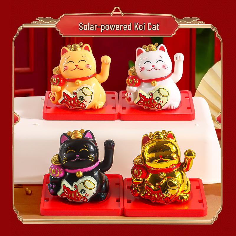 Solar Powered Waving Lucky Cat - Automatic Fortune Cat for Home, Desktop, or Car Decoration