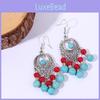 Ethnic Simulation Turquoise Beaded Earrings With Silver Filigree For Wear Daily