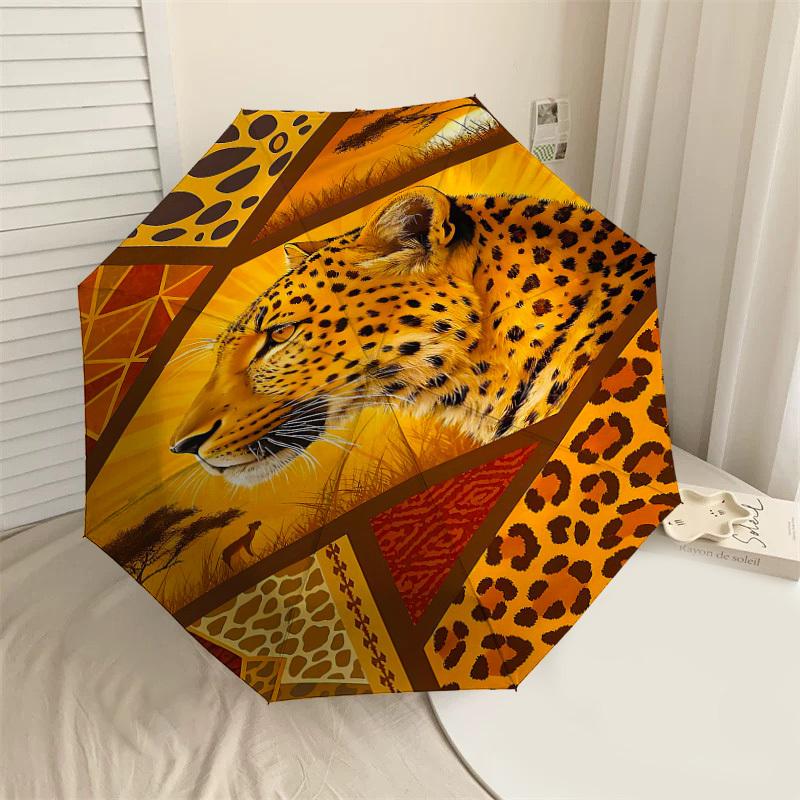 

1PC Leopard Print Safari Umbrella-8-Rib Reinforced, Automatic Open, Lightweight & Durable, Cute Fashion Accessory for Outdoor-Y0316