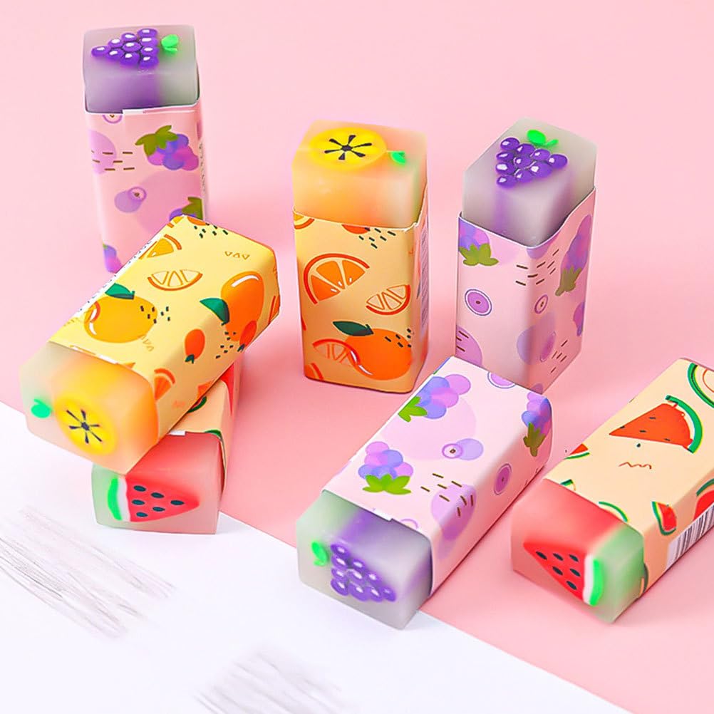 Lurrose Pencil Elementary School School and Office Supplies 12-Piece Fruit-Shaped Erasers, High-Performance, Fun, Stationery, (Random Styles)