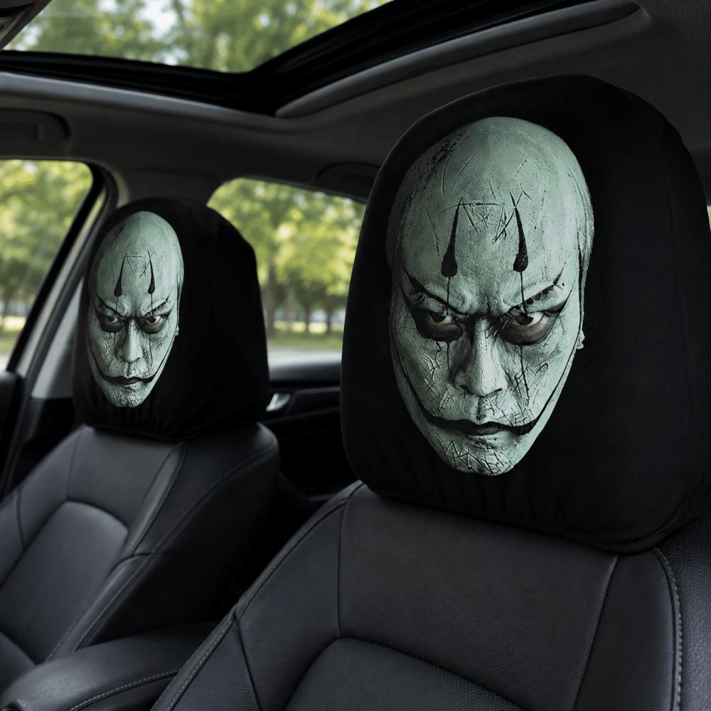 2 Stuks Spook Auto Hoofdsteunhoezen 2D Stretch Nekkussenhoes Donkere Stijl Hoofdsteunhoezen Universele Pasvorm