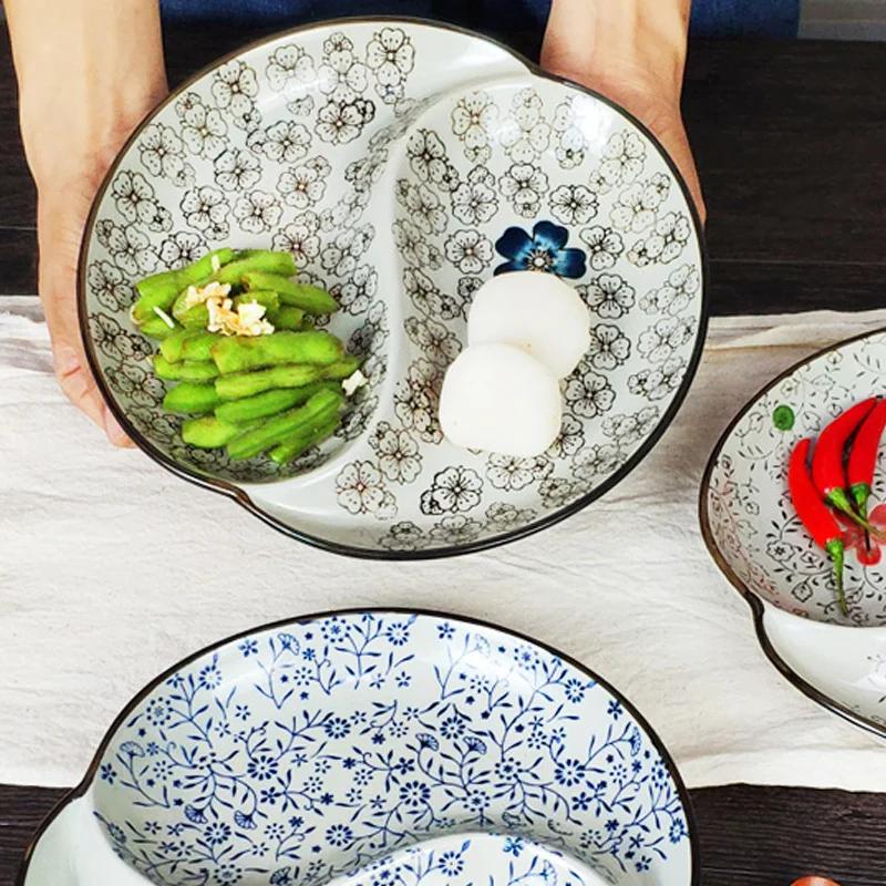 Japoński styl Talerz działowy, Ceramiczny domowy talerz do sałatek owocowych z wieloma kratkami, Talerz jadalny do szybkiej utraty wagi, 1 szt.