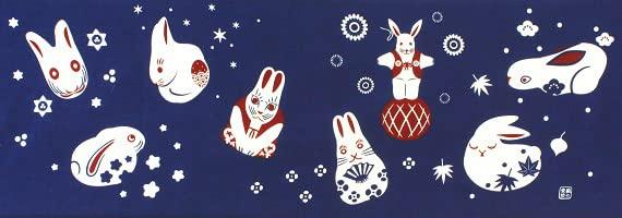 

Someno Yasubo Hand Towel Rabbit Authentic Dyed Cotton Tokuoka Made in Japan 35cm x 100cm Palm Navy 100%