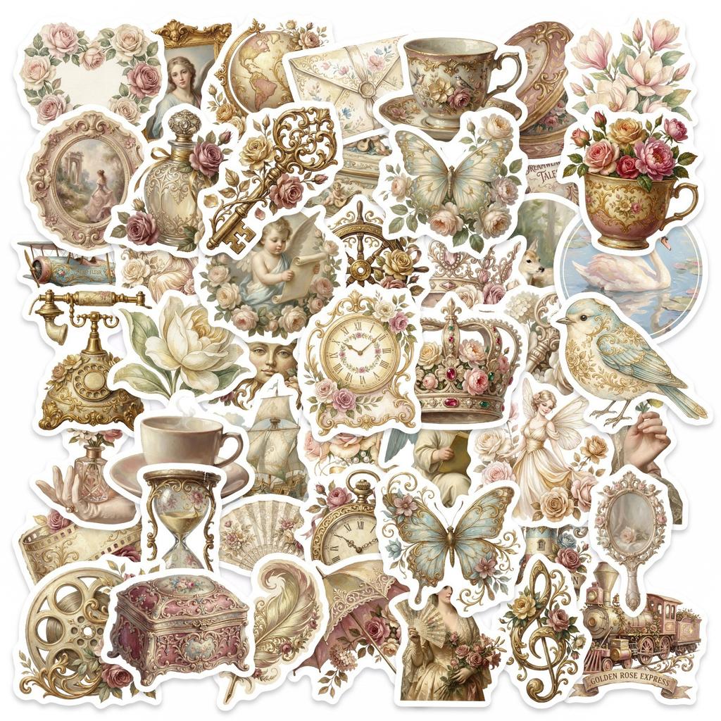 50 Retro Romantic Stickers Literary Fresh And Simple Stickers Diy Mobile Phone Computer Water Cup Decoration Waterproof