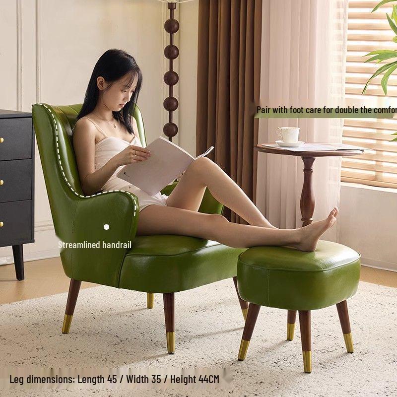 Compact Wax Leather Sofa Chair for Small Apartments, Living Rooms, Bedrooms, Balconies, or Receptions - Light Luxury Style, Tiger Design.