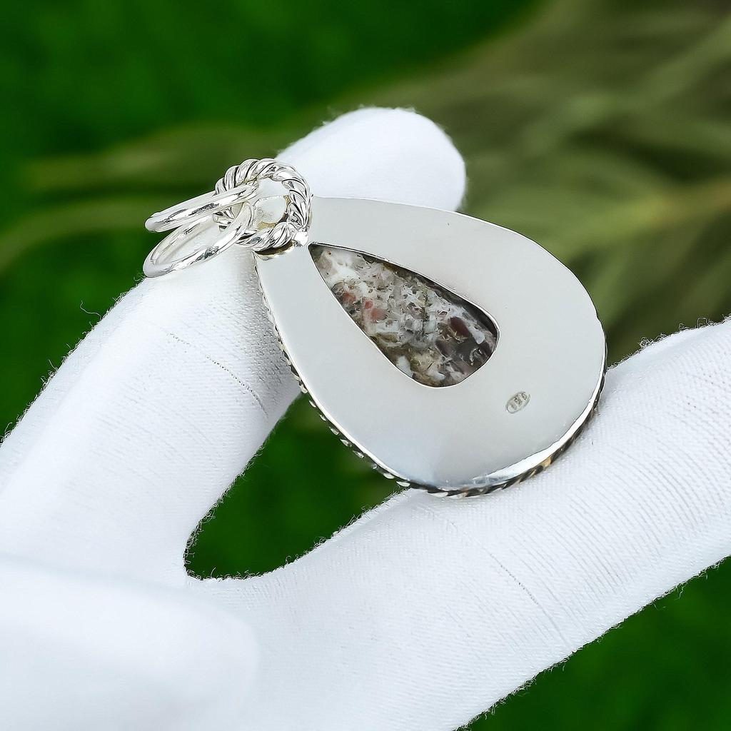 Prata de Lei 925 Pera Jaspe Arco-Íris Gema Feito à Mão Colar Pingente Joia Esposa