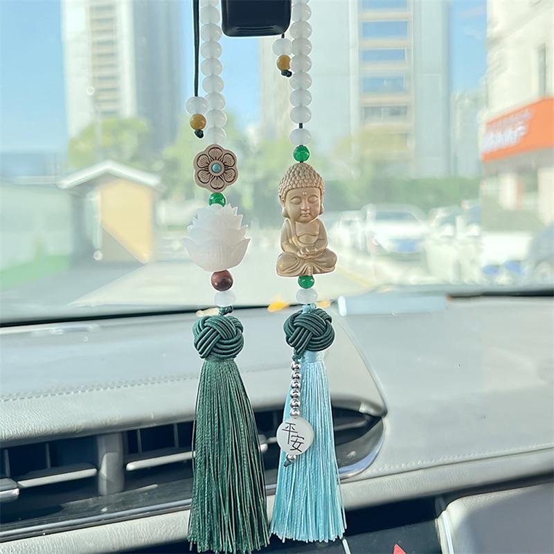 Car Huangyangmu Buddha Head White Jade Bodhi Car Pendant Fashion Car Interior Ornaments Rearview Mirror Good Luck Decoration