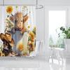 Funny Highland Cow Shower Curtain Farm Animal Sunflower Watercolour Flowers Farmhouse Polyester Fabric Bathroom Decor with Hooks