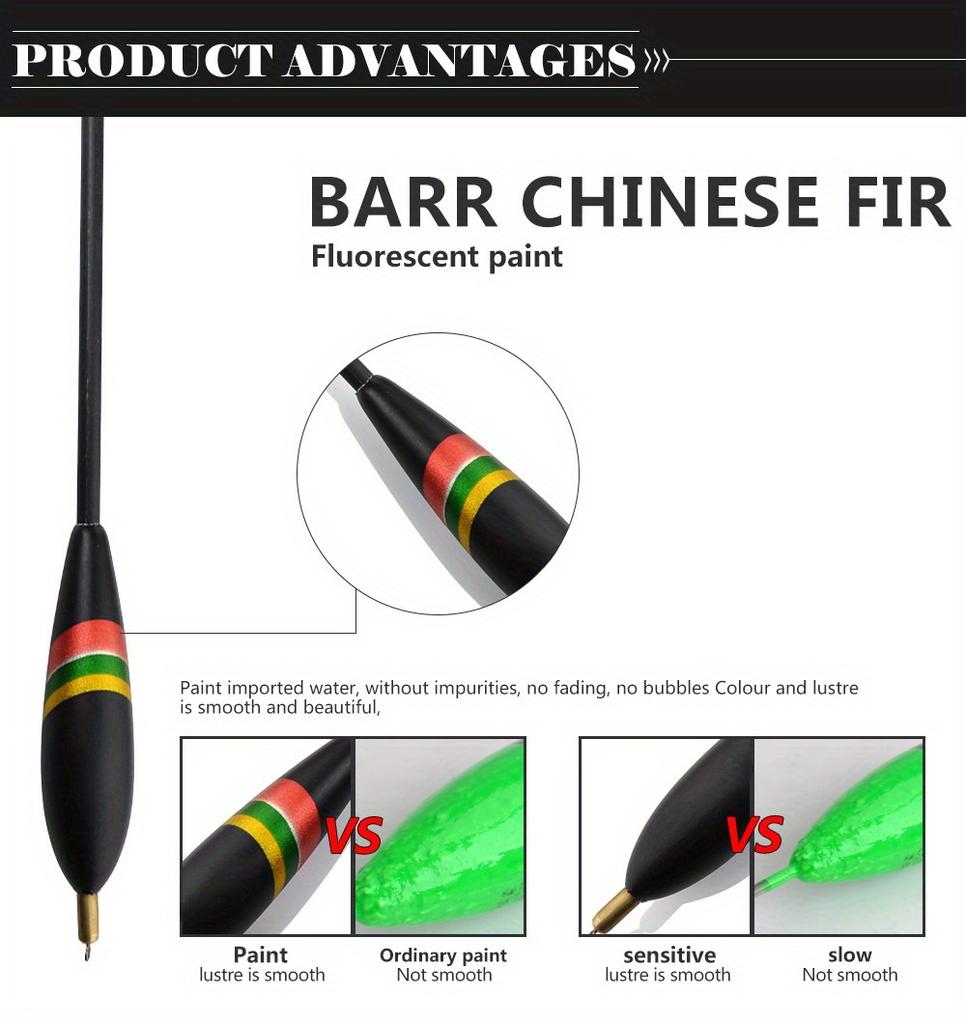 3Pcs/Lot Balsa Wood Fishing Floats with Copper Weight, High Visibility Thick Tip Bobbers for Rock Fishing, Freshwater & Saltwater