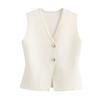 DAFIFY  Women's Fashion Casual Spring Fall Solid Color Print Sleeveless V-Neck Sweaters