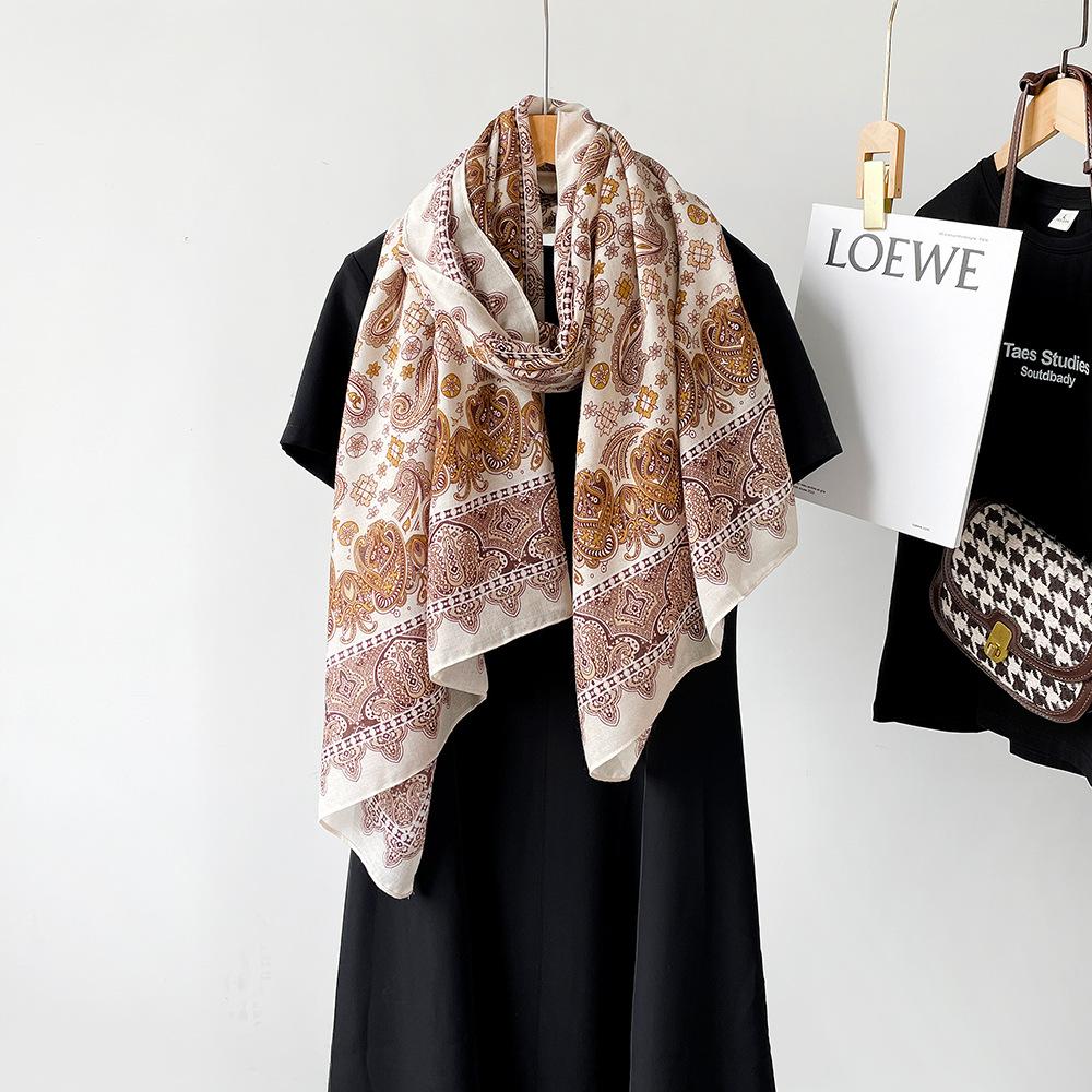 New cotton and linen scarf women's autumn high-end silk scarf soft cashew print angora red shawl headscarf