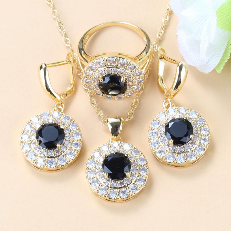 Simple Round Bridal Four-Piece Suit White Zircon Crystal Gold Color Women Jewelry Sets Dangle Earrings/Bracelet/Ring 6-Colors