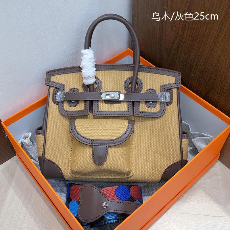 Canvas Leather Portable Pocket Contrasting Color Platinum Bag High Sense Fashion Versatile Single Shoulder Messenger Leather Women's Bag