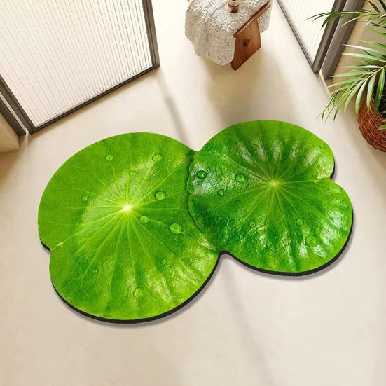 Realistic 3D Leaf Rug Irregular Leaf Shaped Floor Mat Anti Doormat for Bathroom Slip Green Leaf