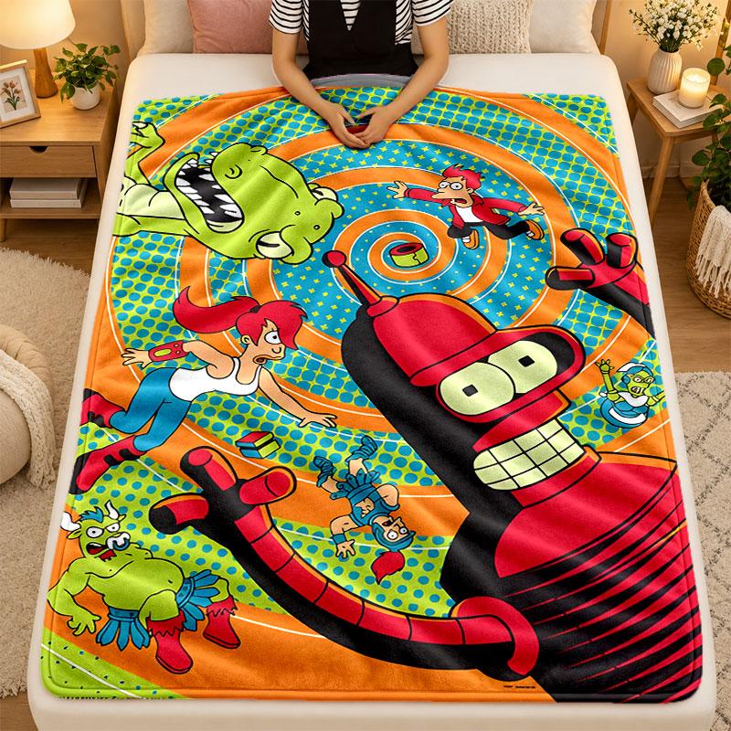 Flannel BlanketFuturama Warm Soft Throw Blanket for Indoor Sofa Bed Living Room Use