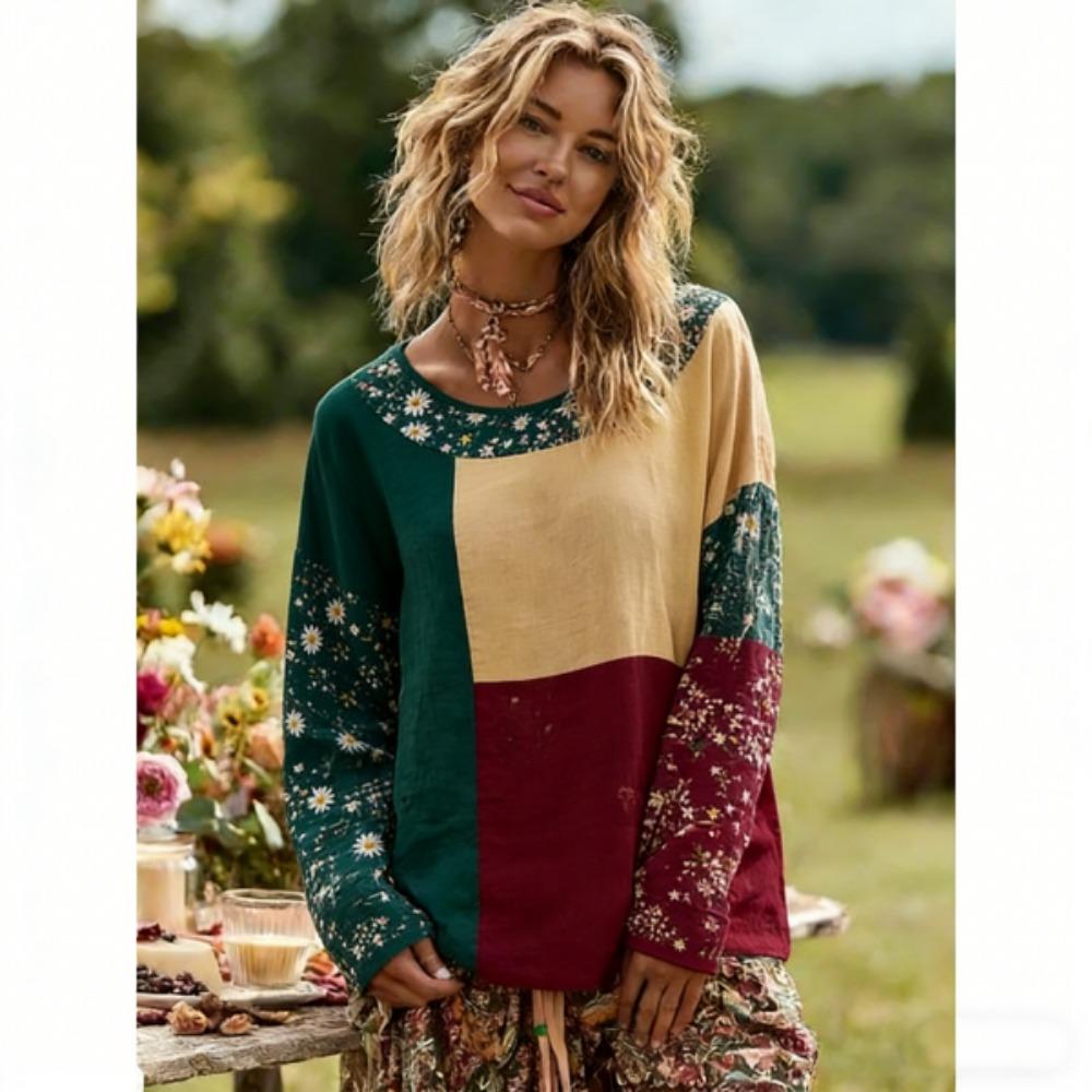 Spring Women's T-shirt Europe America Fashion Pullover Bohe Style Women Long Sleeve T-shirt Outdoor Casual Tees Top
