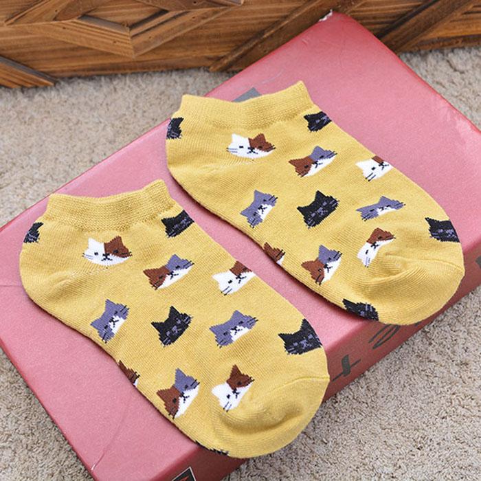 3 Pairs New Cartoon Cute Cat Face Thin Section Invisible Shallow Mouth Women's Cotton Socks Short Tube Socks Spring Summer Meias