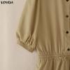 VONDA Women Lapel Collar Half Sleeve Loose Casual Short Jumpsuits Rompers Overalls