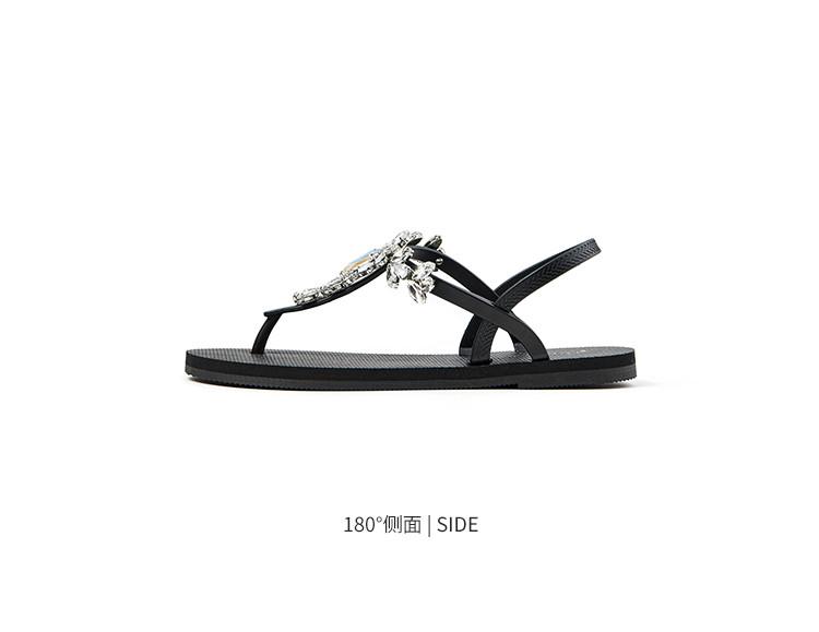 Women's Sandals Summer Luxury Water Diamond Flat Bottom Creeper Shoes with Toe Clip Back Tripping Strap Beach Sandals