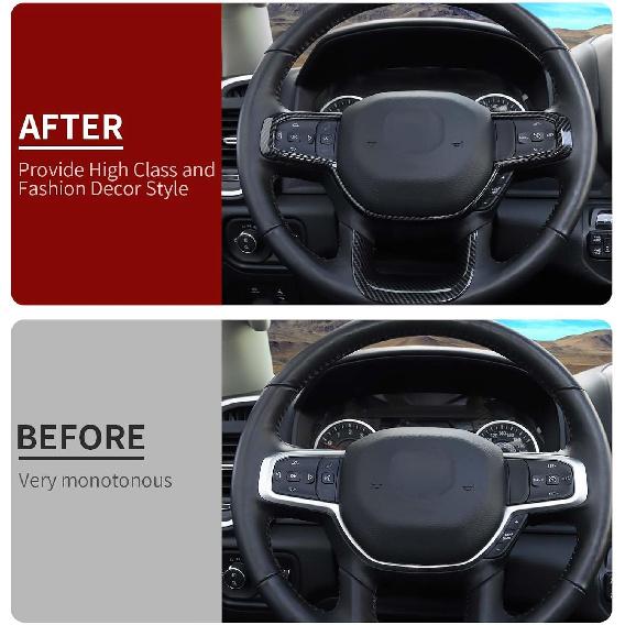 Linskip Steering Wheel Trim Fit for 2019 2020 2021 2022 2023 2024 Ram 1500 2500 3500, Steering Wheel Cover for Ram Interior Accessories(Carbon Fiber