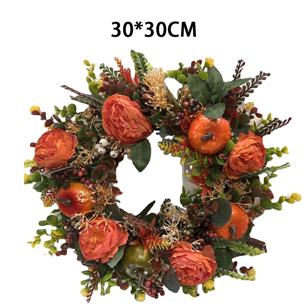 

Peony Pumpkin Wreath Decorative Artificial Autumn Garland Festival Theme Front Door Wreath Farmhouse Party Decoration 30x30CM