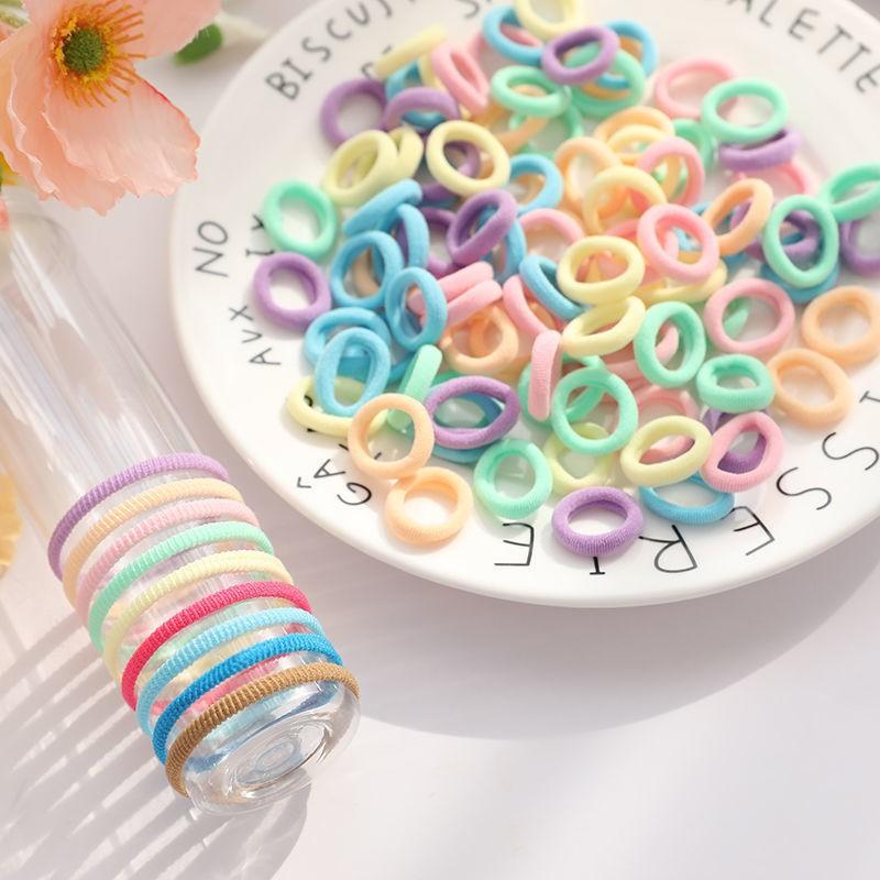 100PCS/Set Small Candy Elastic Hair Bands Rubber Bands Girls Kids 3CM Colorful Ponytail Scrunchies Ties Basic Hair Accessories