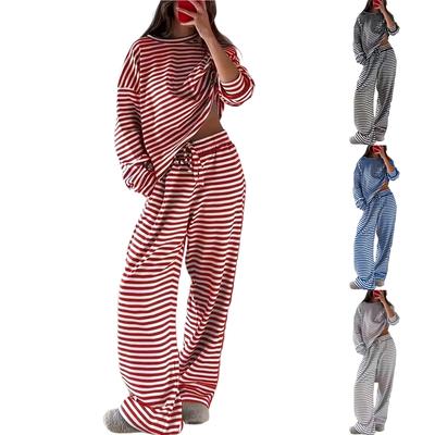 Women's Striped Long-Sleeve Top & High-Waisted Pants Fashion Casual Set