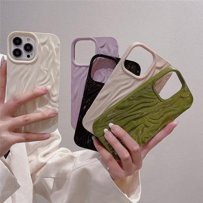 Glitter Candy Color 3D Folds Texture Phone Case For iPhone 15 11 12 13 14 Pro Max Fashion Irregular Ripple Shockproof Soft Cover