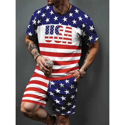 2026 Summer Fashion Men's Wear Men's 3D Printed Short-Sleeve Set Outdoor Casual T-Shirt & Drawstring Shorts Two-Piece Set