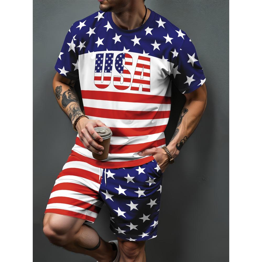 

2026 Summer Fashion Men s Wear Men s 3D Printed Short-Sleeve Set Outdoor Casual T-Shirt & Drawstring Shorts Two-Piece Set S