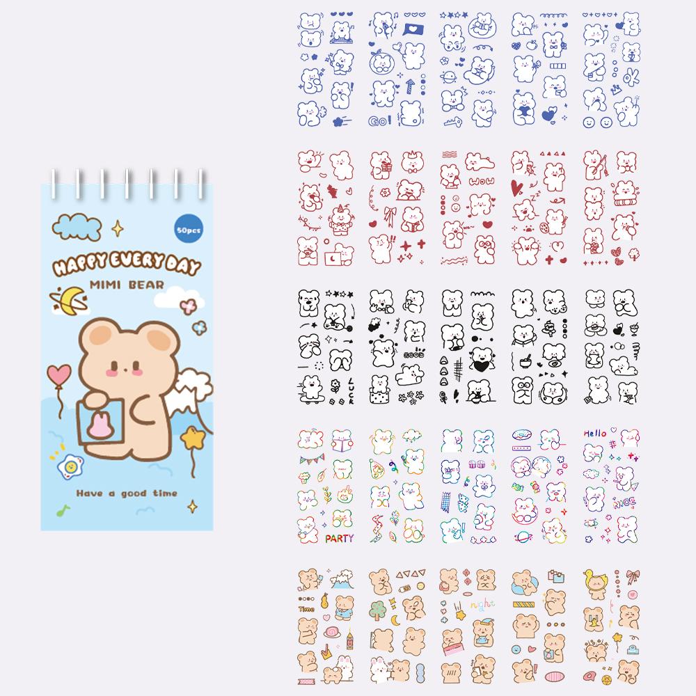 50 Sheets Cute Cartoon Stickers Set Scrapbooking Washi Stickers Waterproof PET Stickers DIY Decorating Journaling