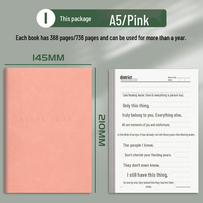 A5 PU Leather Thick Blank Notebook, 380 Pages - Ideal for Business Meetings