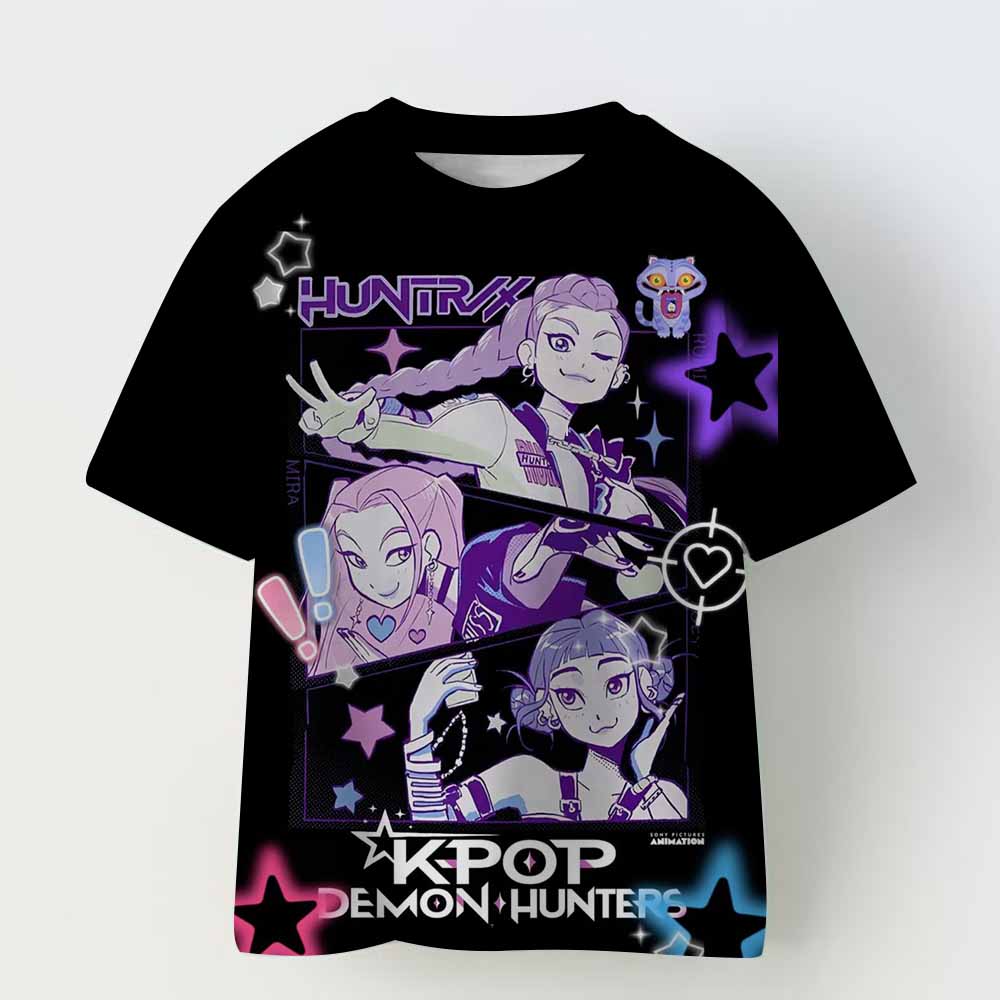 Kpop Demon Hunters Kid Adult Shirt Halloween 3D Mesh Comfortable Sports T-shirt Men's And Women's Extra Large Couple Dress