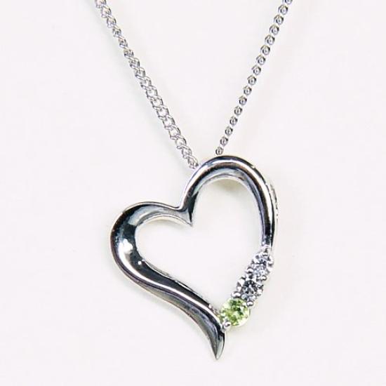 [Your and My Jewelry Box] Silver Natural Peridot Open Heart Pendant Necklace [August Birthstone] 14183 [Gift Wrapped]