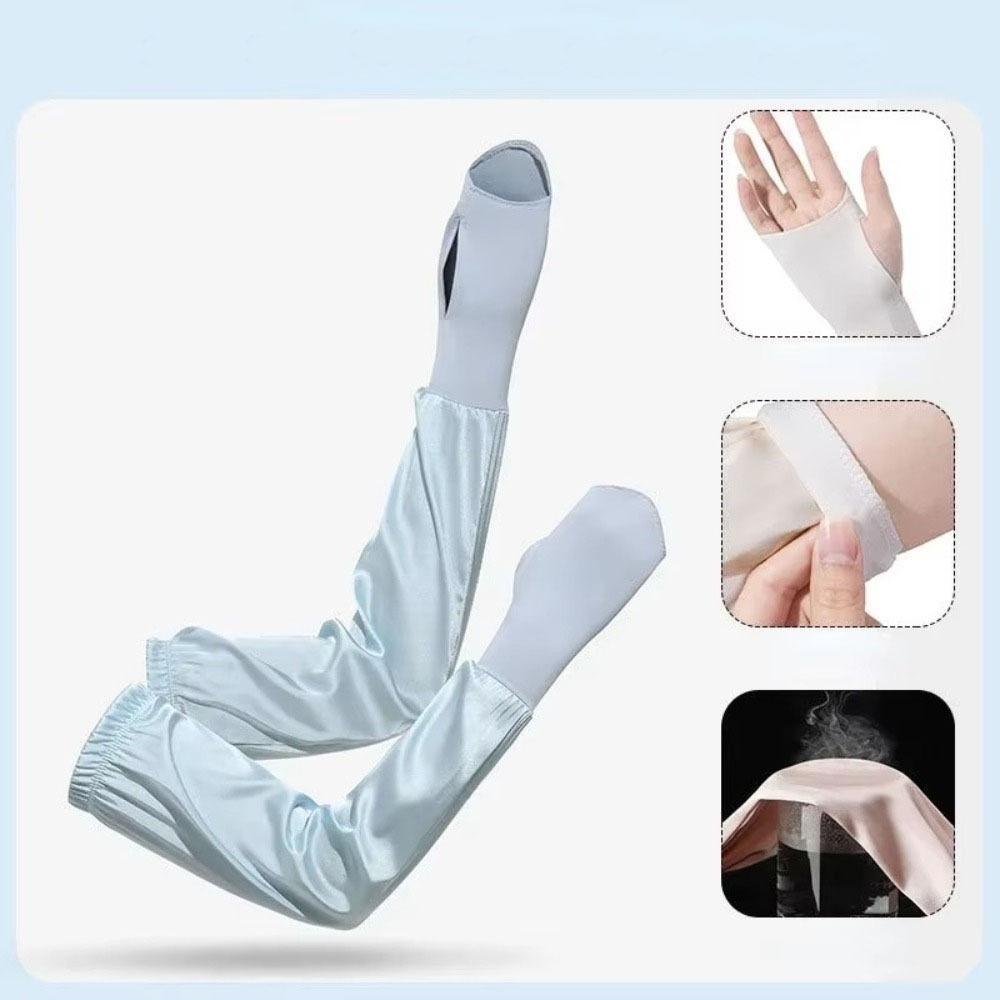 1 Pair Breathable Anti UV Arm Sleeves Thin Ice Silk Gloves for Sunmmer Outdoor Cycling Driving