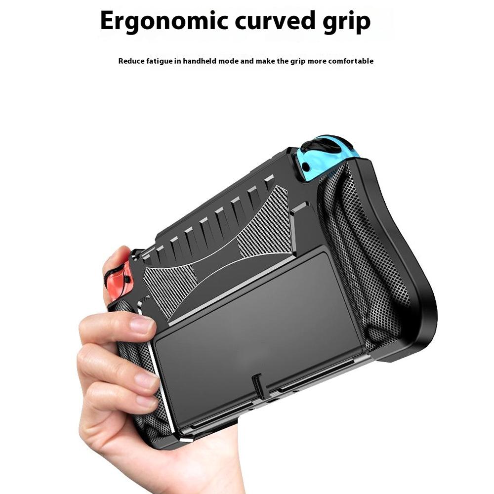 For Nintendo Switch OLED Game Console Case Carbon Fiber Texture Anti Drop Protective Cover with Stand