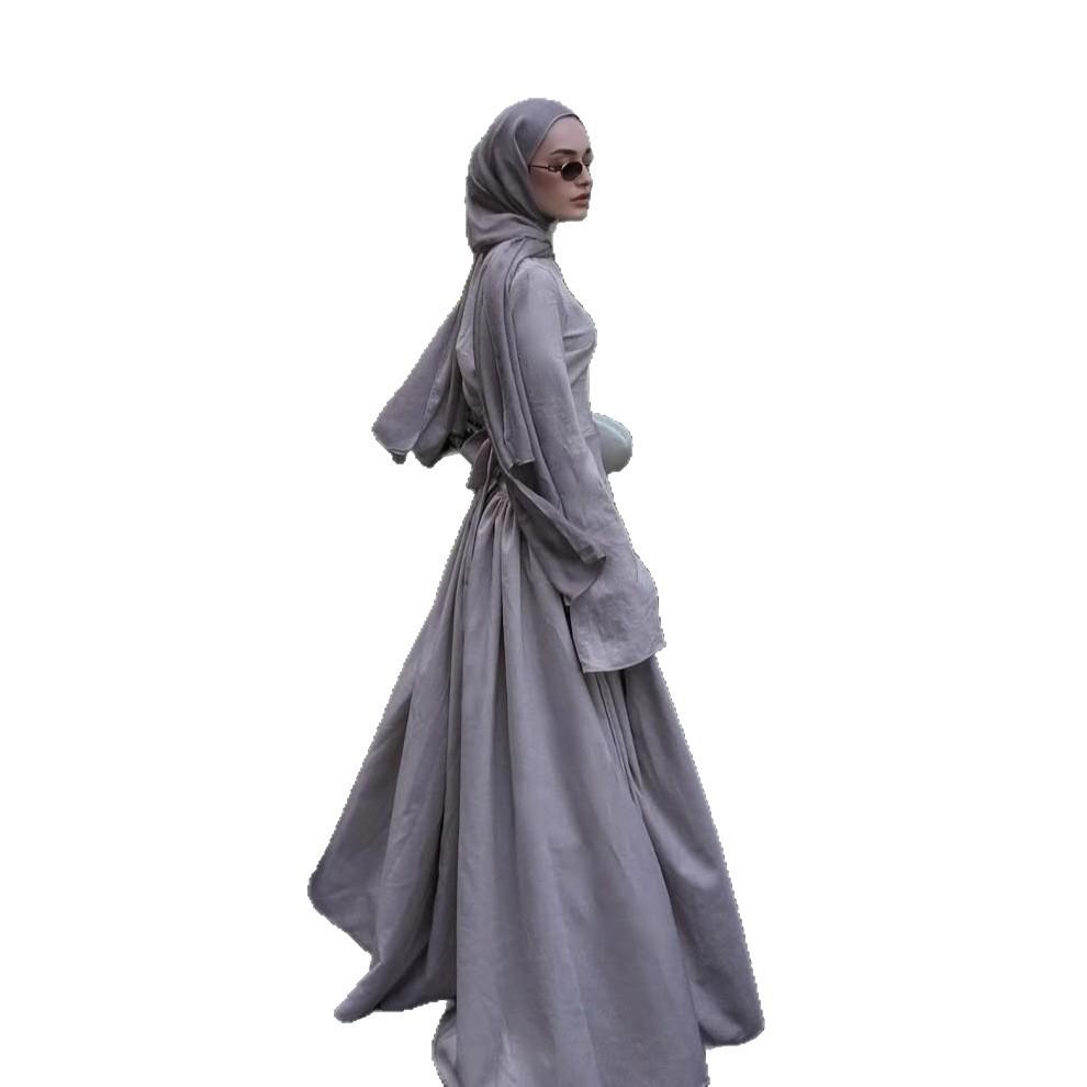 Middle East Arabian Women's Autumn New Temperament Slim and Skinny Long Sleeve Big Swing Dress Long Dress