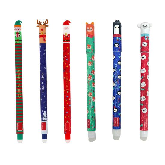 Erasable Pen Set Christmas Theme Pen Santa Reindeer Elf Design Smooth Writing Pens Stationery Supplies for Students Teachers