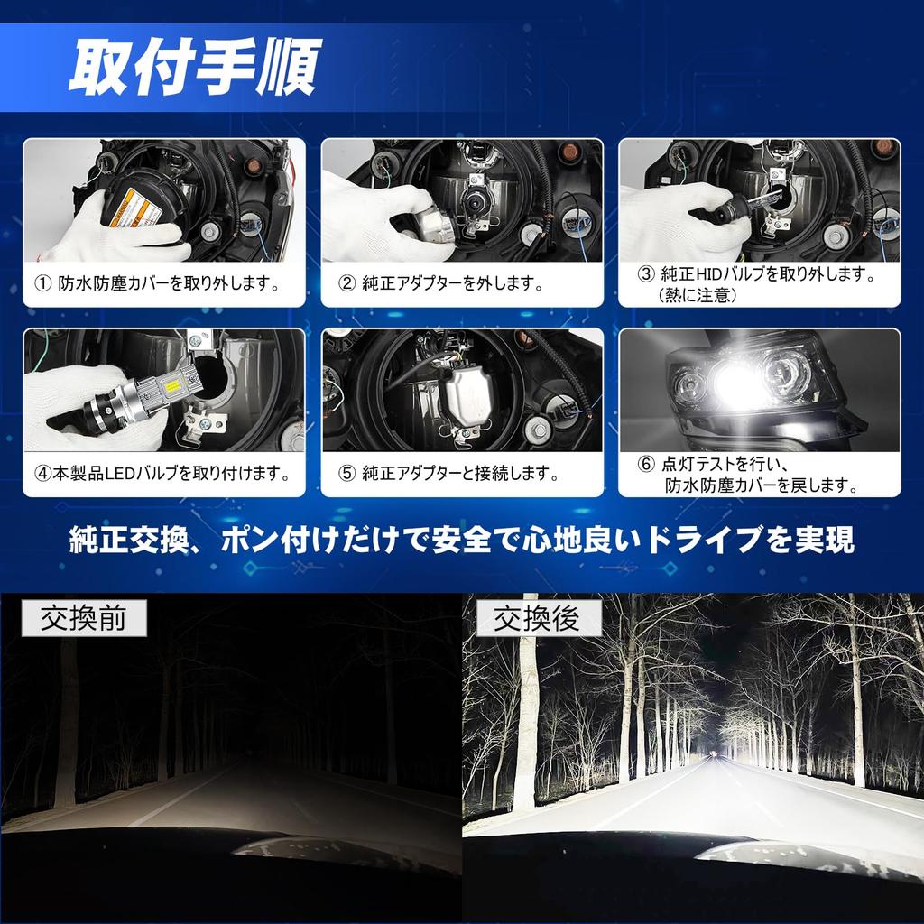 TORAKIA D2S LED Vehicle Inspection Quick Ultra Bright 6500K Quiet Noise Easy IP68 Waterproof Headlights, Compliant, Installation, 26000LM, White,