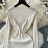 Autumn Winter Women V-neck Full Sleeve Casual Knitted Pullover Sweater Long Midi Dresses