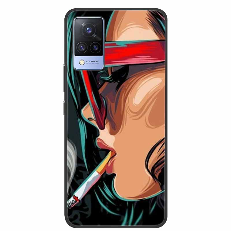 For Vivo S9 V21 V21e Case Black Silicone Back Cover Case For Vivo V21 S9 V21e Phone Cases Cover V 21 e S 9 Funda Coque Cartoon