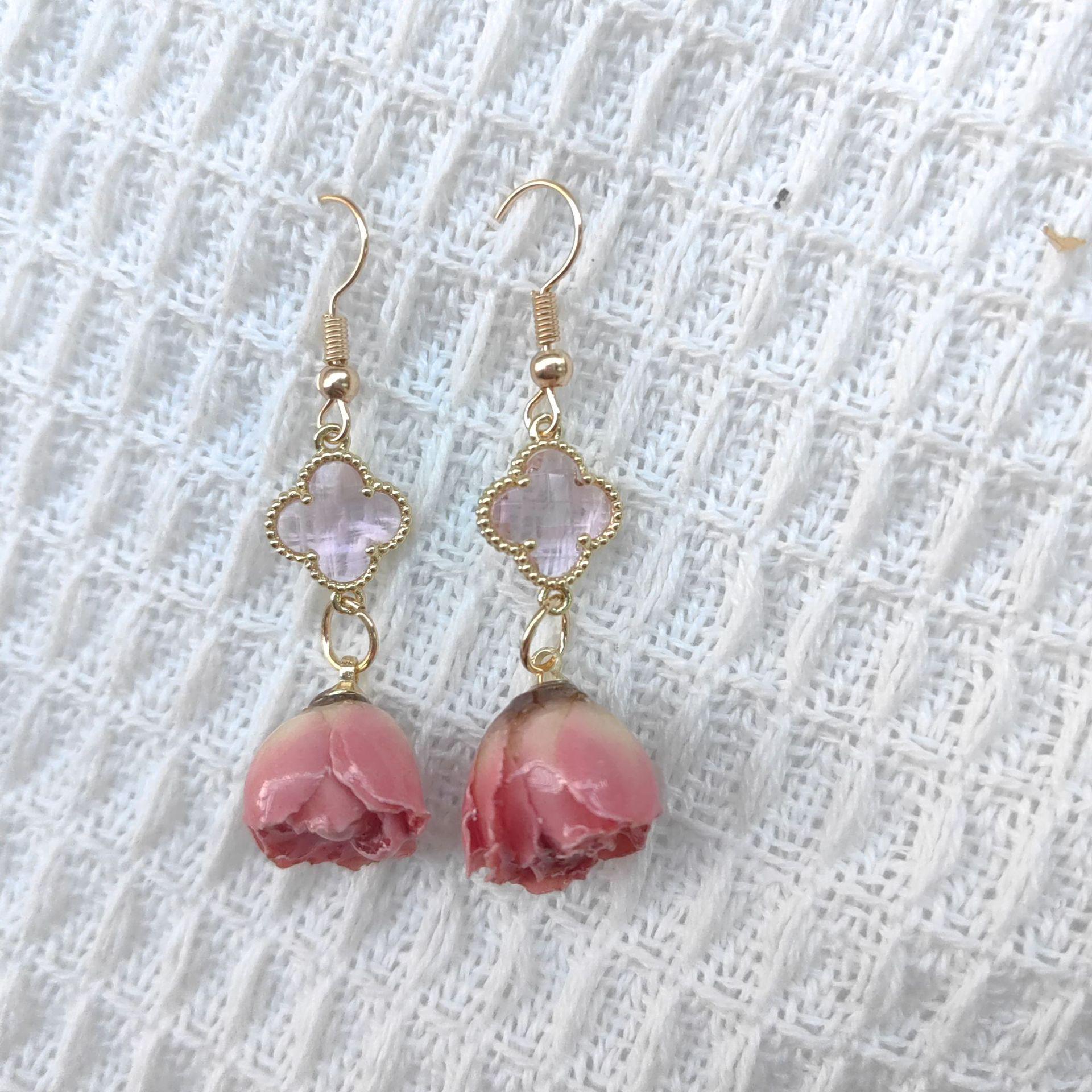 Fairy Style Natural Dried Rose Flower Earrings 5#