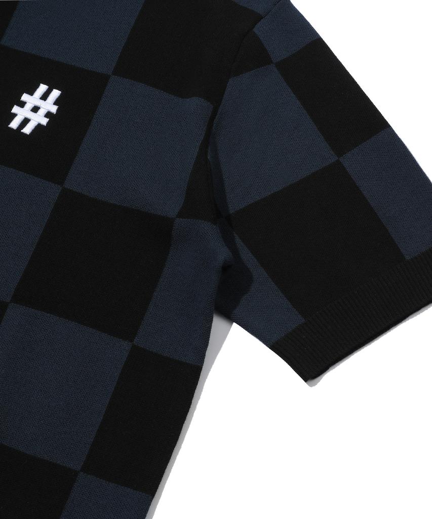 BEENTRILL Short Sleeve Classic Checkerboard Comfort Fit Knit (Dark Navy)