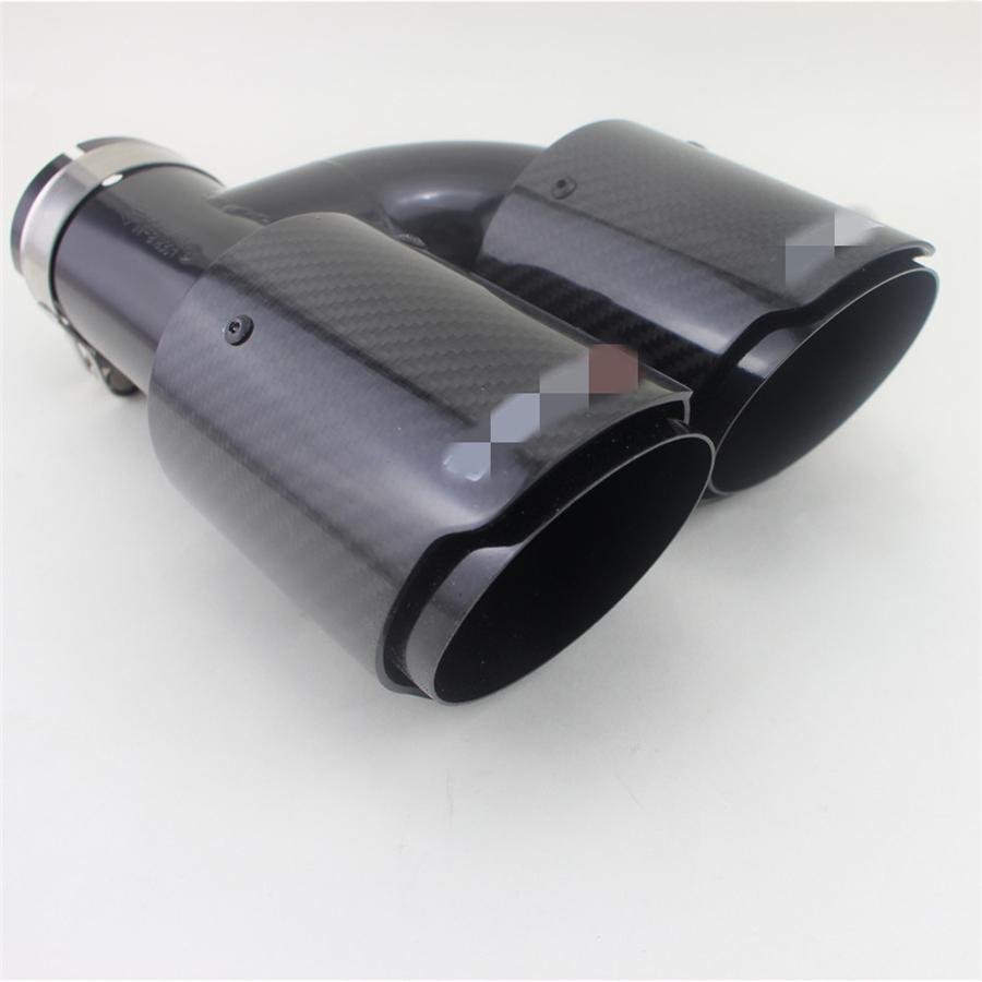 Universal Pair Left + Right Glossy 100% Real Carbon Fiber 63mm In 89mm Out Car SUV Dual Pipe  Exhaust Pipe Tail Muffler Tip Full Black