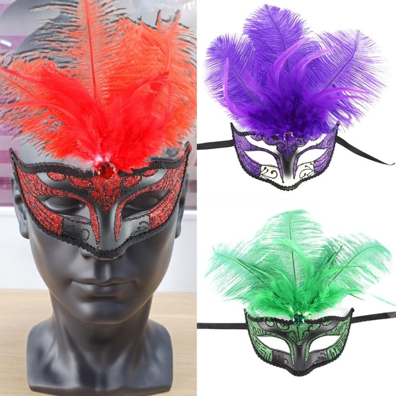 Feathered Masquerade Mask for Women Men Halloween Masquerade Cosplay Mask Half Face Mask Halloween Mask